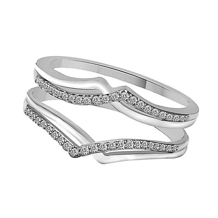 Solitaire Diamond Ring Wraps White Natural Diamond Two Rows Solitaire Enhancer Guard Wrap Ring in 10k White Gold (0.15 Cttw) ()