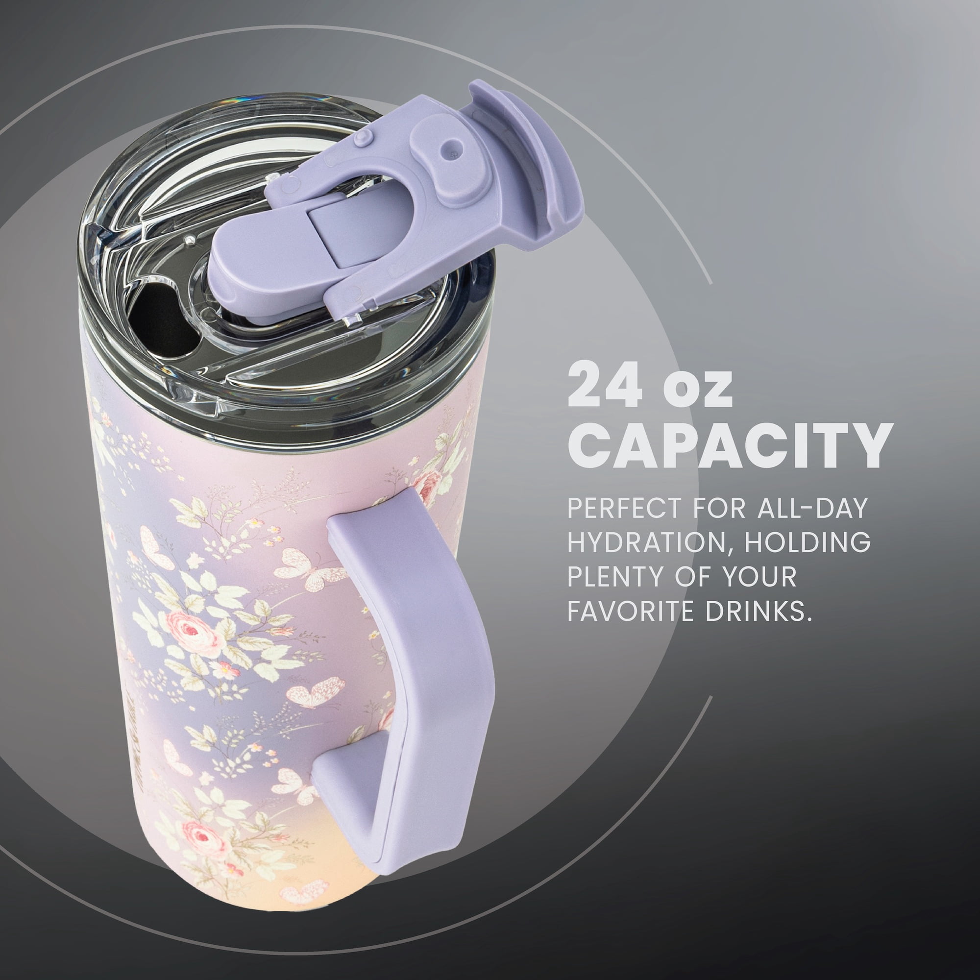 Thyme & Table 24oz Stainless Steel Luna Tumbler with Handle and Dual Straw Lid, Garden