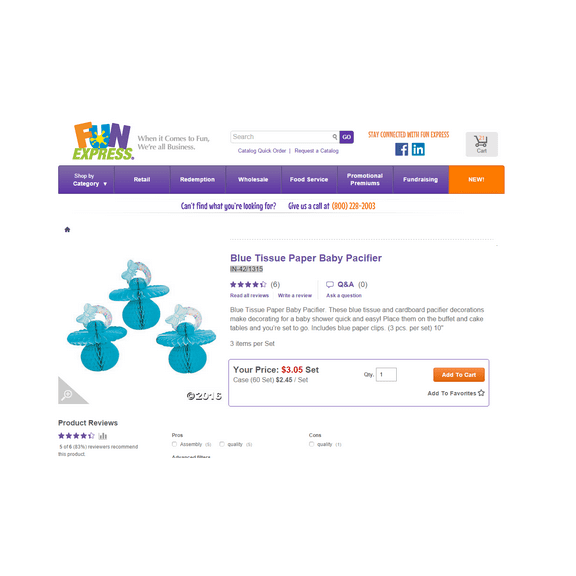 Blue Tissue Paper Baby Pacifier (3Pc) - Party Decor - 3 Pieces