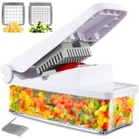 

Vegetable Chopper Onion Chopper Pro Food Chopper Kitchen Vegetable Slicer Dicer Cutter Veggie Chopper with container for Salad Onion Potato Carrot (2 in 1 White)