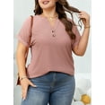 thumbnail image 7 of Cuteduck Womens Plus Size Short Sleeve Henley V-Neck Button Top Lace Textured Blouse 1X-5X, 7 of 7