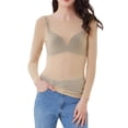 thumbnail image 5 of WULMLEO Women's Basic Long Sleeves Mesh Sheer Tops, Crew Neck See Through Blouse, Solid Color Soft Layer Shirt Beige XL, 5 of 6