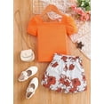 thumbnail image 3 of Adorable Girls Floral Summer Short Set Square Neck Top & Striped Flower Shorts, 3 of 9