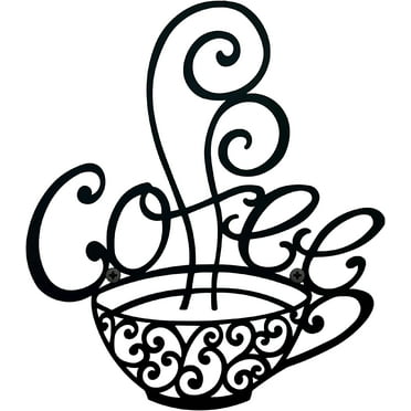 Coffee Signs - Coffee Cup Metal Wall Decor - Black Scrolled Mug for Home, Coffee Shop, Kitchen