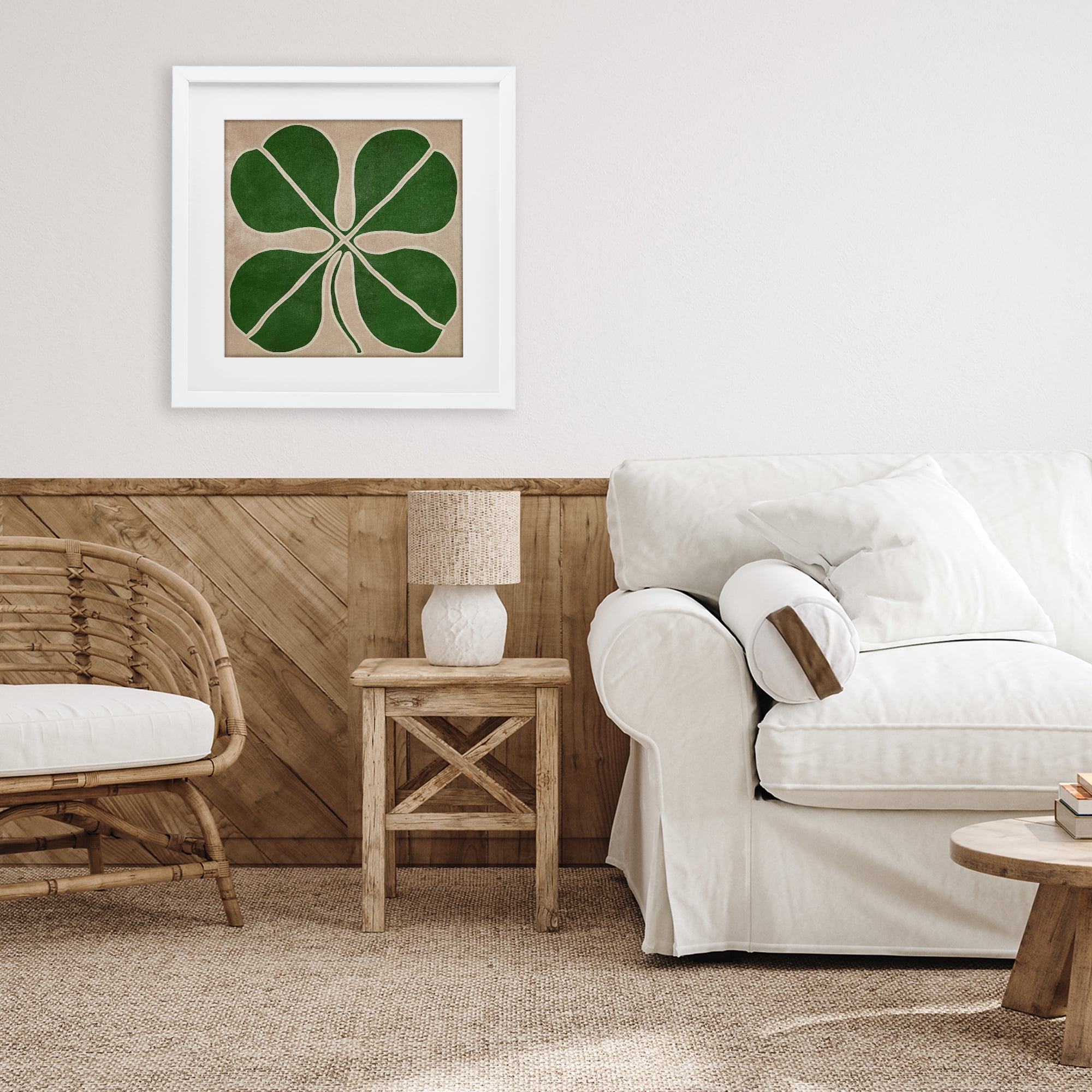 Four Leaf Symmetry White Framed Print Under Glass, design by June Erica Vess
