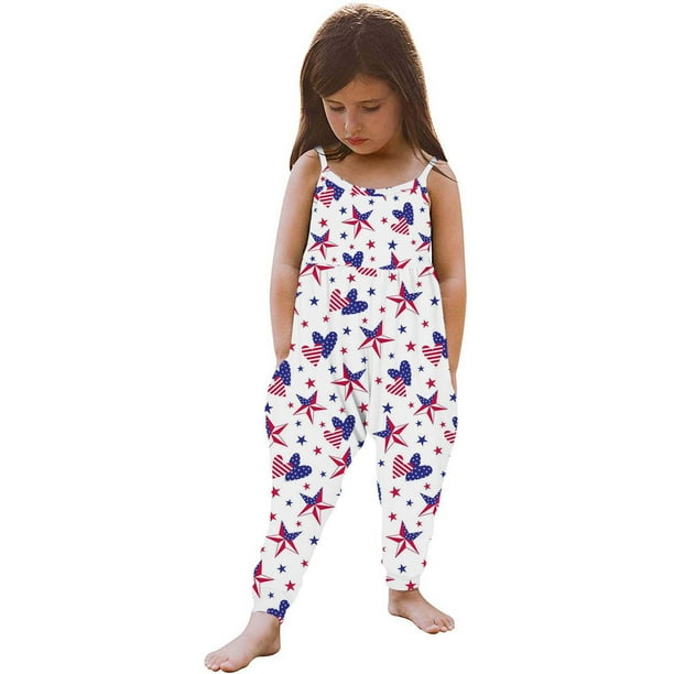 Body De Bebé Canastilla Onesies Para Niñas Pequeñas Verano De Los Niños Día De La Independencia Mameluco Sling Sin Mangas Sin Espalda Mono Corto Blanco Odeerbi LM103-5733