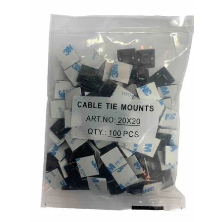 100 Pcs Adhesive Cable Tie Wire Clamp Mount, Wall Holder Base 20X20Mm 3/4" Black