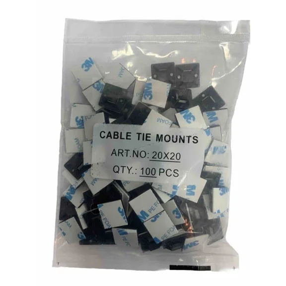 100 Pcs Adhesive Cable Tie Wire Clamp Mount, Wall Holder Base 20X20Mm 3/4" Black