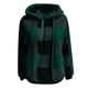 thumbnail image 2 of Sudadera de terciopelo con cremallera Gibobby informal holgada con capucha de felpa a cuadros verde L, 2 of 3