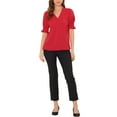 thumbnail image 2 of INSPIRE CHIC Women's Casual Summer V Neck Short Bubble Sleeve Blouses XS Red, 2 of 6