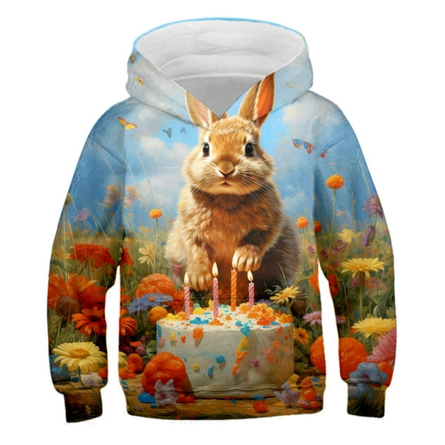 Easter Spring Long Sleeve Hoodie for Girls Boys Cartoon Rabbit Chick Print Sweatshirt Soft Comfortable Kids Tops