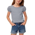 thumbnail image 1 of Roncen Girls Puff Short Sleeve Shirts Summer Ribbed Knit Crewneck T Shirt Tops Tee Blouse, 1 of 9