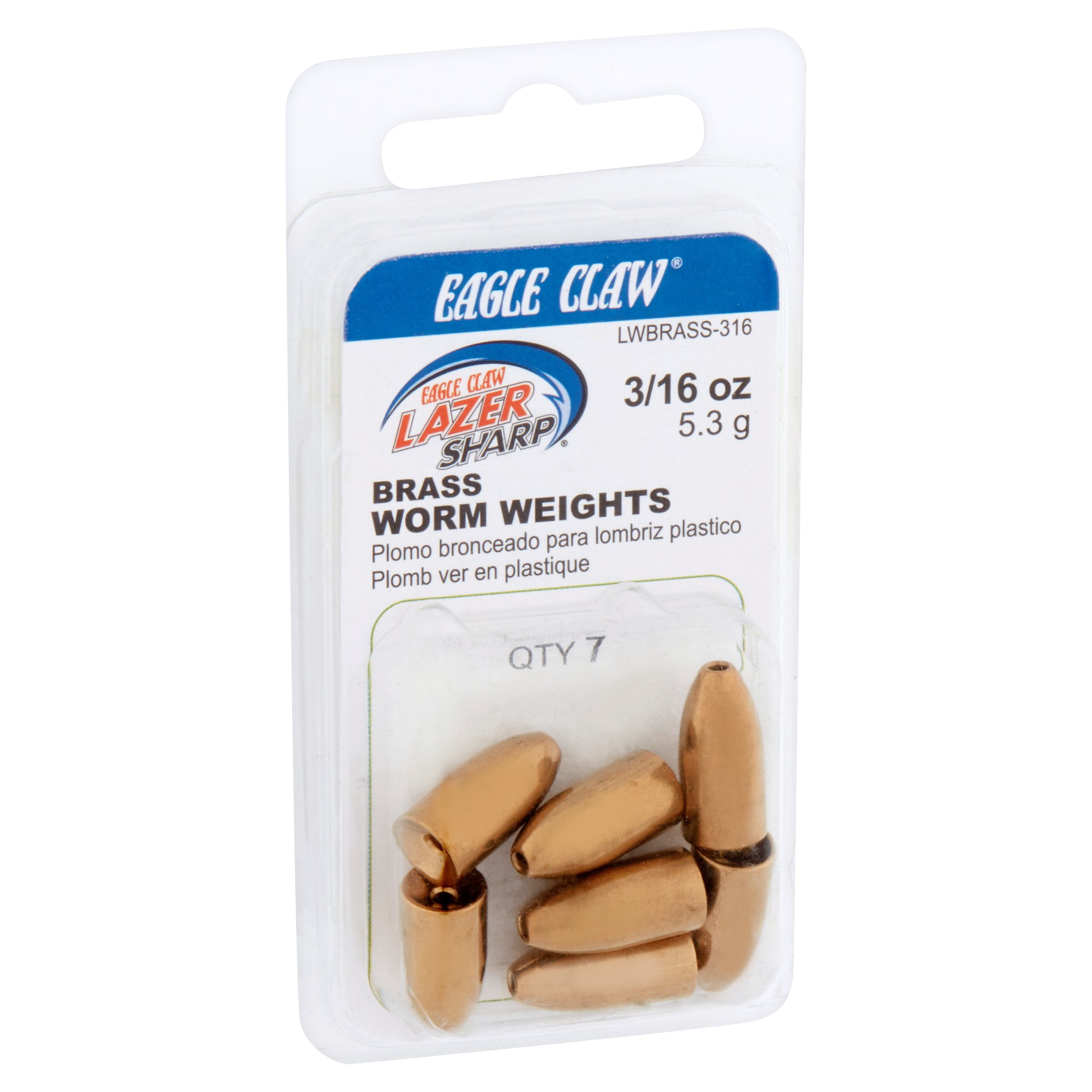 Lazer Sharp Worm Weight, Brass, 3/16 oz., 7 Pack