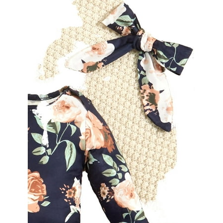 

Casual Floral Print Round Neck Tee Long Sleeve Navy Blue Baby Jumpsuits (Baby s)