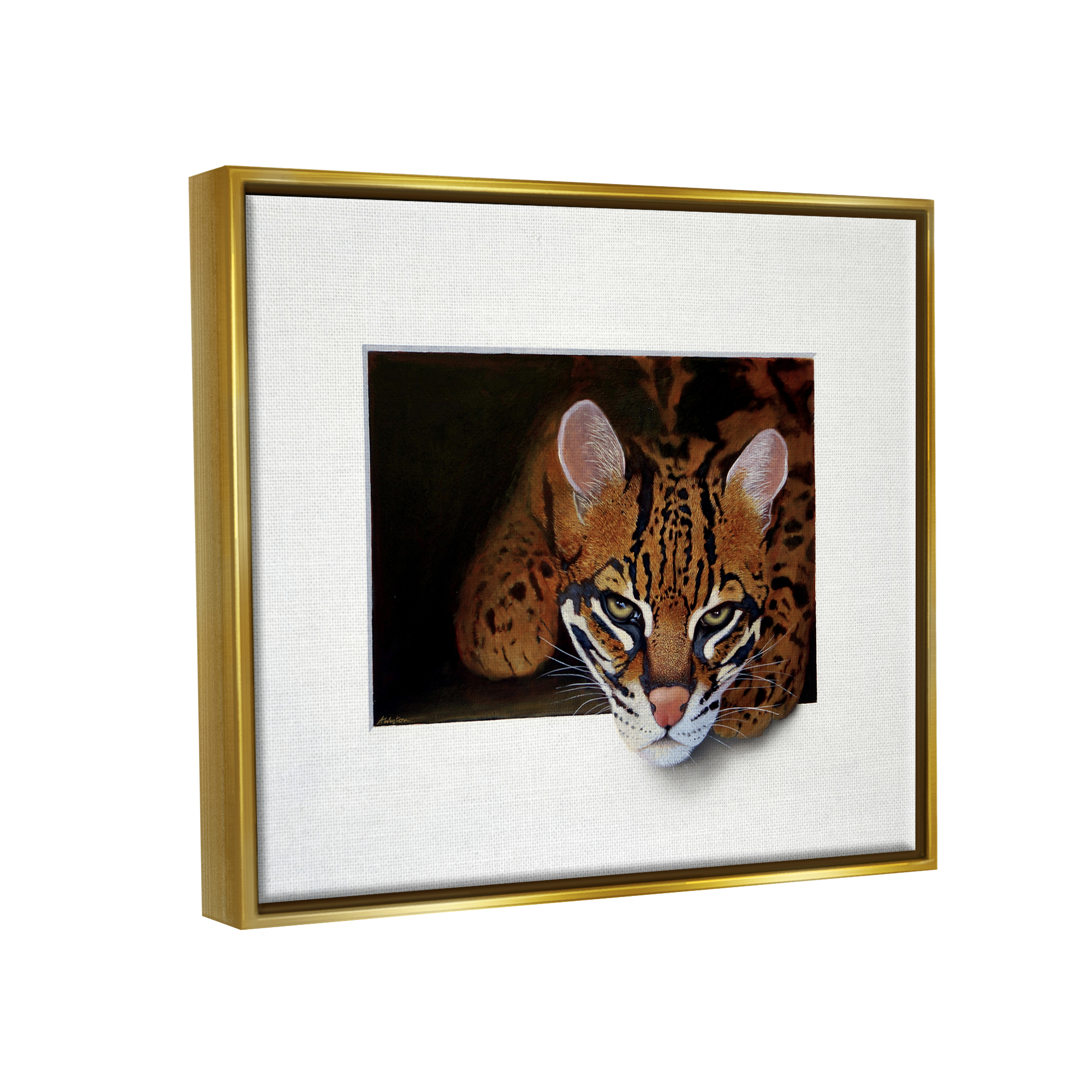 Stupell Industries Menacing Cheetah Glaring Jungle Cat Obscure Painting Painting Metallic Gold Floating Framed Canvas Print Wall Art, Design by Alan Weston