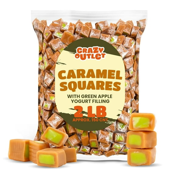 Milk Vanilla With Green Apple Filling Caramel Squares Candy, 2-Pound Pack