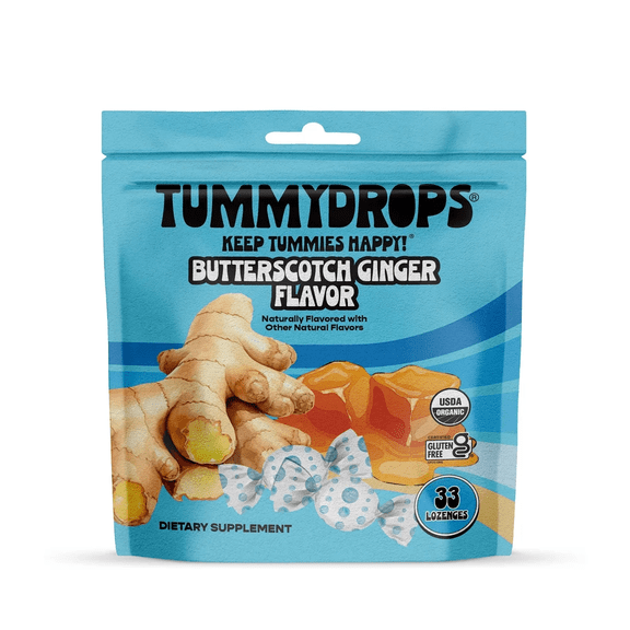 USDA Organic Butterscotch Ginger Flavor Tummydrops, Gluten Free & Vegan, 33 Drops