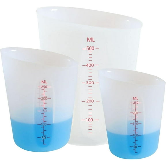 GoXteam 3pcs Silicone Measuring Cups for Resin, 125/250/500ml Mixing Cups for Resin DIY Craft Jewelry Making Paint Pouring Cup, Non-Stick Clearer Precise Scale Reusable