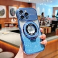 thumbnail image 2 of Dteck for iPhone 15 Pro Max Glitter Bling Electroplated Case,Compatible with MagSafe Kickstand,Cute Curled Wave Edge Phone Cover,Large Window Full Camera Protection,Blue, 2 of 6