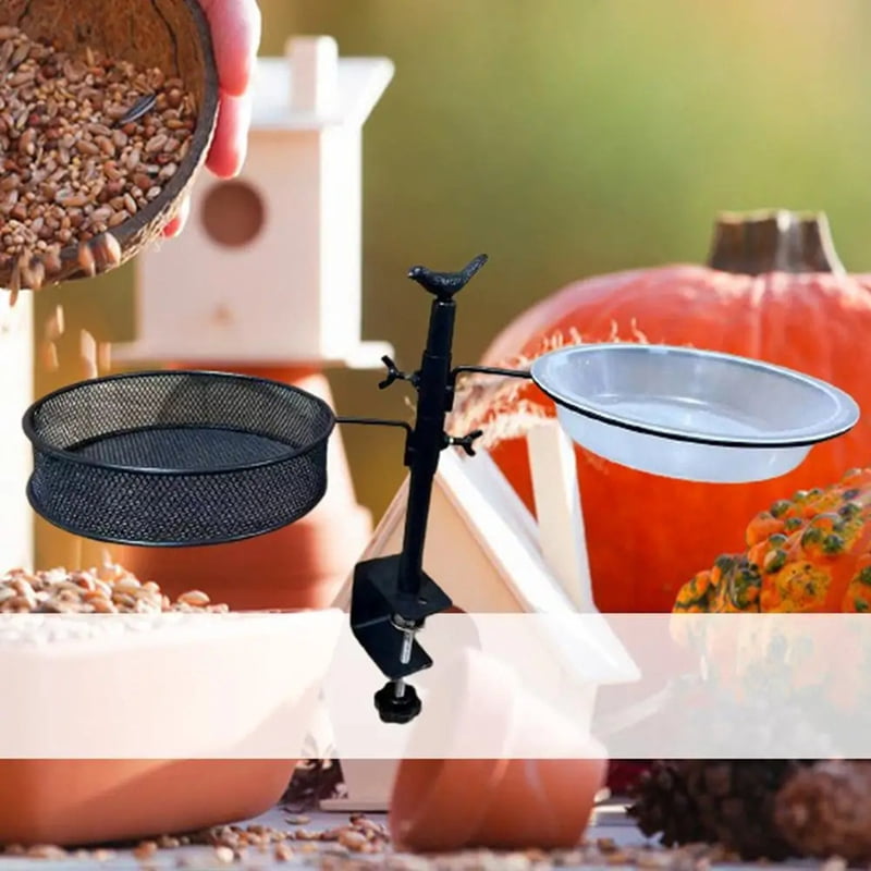 Railing Clamp Bird Feeder Adjustable Height Deck Feeders with Feeding Station Flower Pot Stand 360Degree