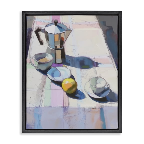 Stupell Industries Morning Espresso Still Life Food & Beverage Painting Black Floater Framed Canvas Art Print Wall Art, 17 x 21