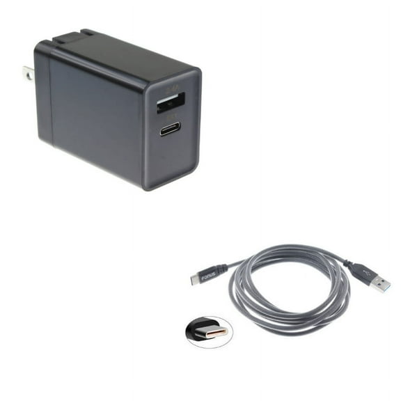 2-Port USB 30W Quick Home Charger w Power Cord Type-C 6ft USB Cable D6X for Alcatel 3V (2019) - ASUS ROG Phone 2 - BLU G9 Pro - BOLD N1 - Coolpad Legacy S - Google Pixel 4 XL - LG G8X ThinQ