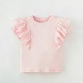 thumbnail image 2 of Toddler Girls Double Lace T-Shirt Round Neck Shirt Cute Little Girl Ruffle Kids Tops 2-3Years Pink, 2 of 9
