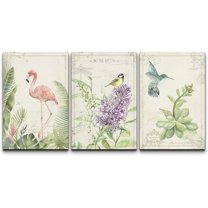 wall26 Canvas Print Wall Art Set Flamingo & Hummingbird with Typography Animals Wildlife Watercolor Modern Art Rustic Colorful Multicolor Pastel for Living Room, Bedroom, Office - 24"x36&quo