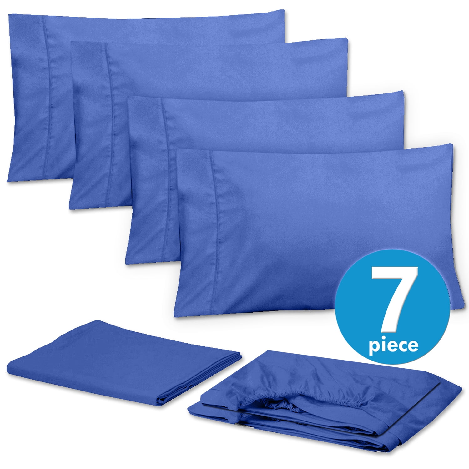 Sweet Home Collection 1500 Series Bed Sheets - Extra Soft Microfiber Deep Pocket 7pc Sheet Set - Royal Blue, Split