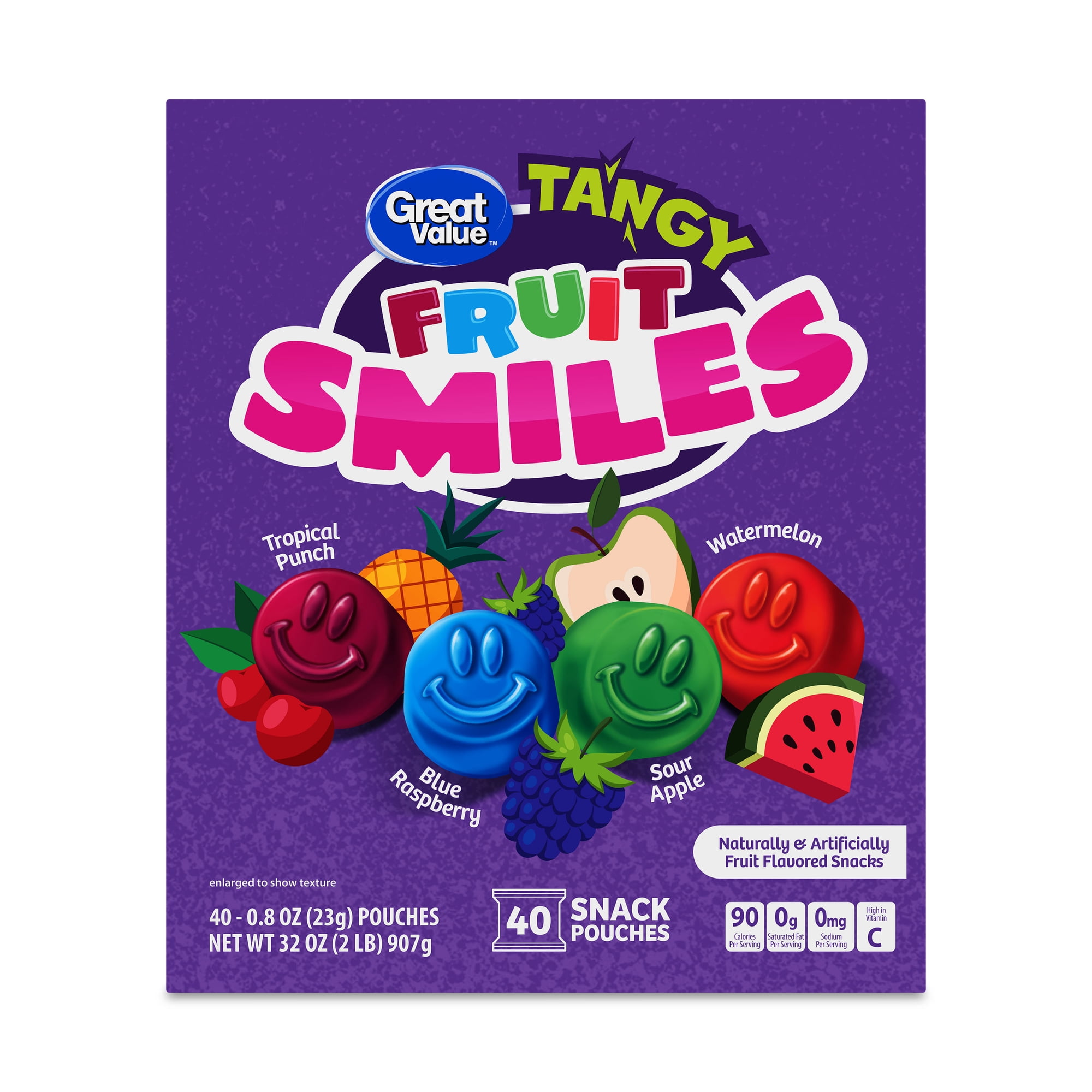 Great Value Fruit Smiles Snacks, Tangy Flavor, 40 Count