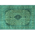 thumbnail image 1 of Ahgly Company Machine Washable Indoor Rectangle Medallion Turquoise Blue Traditional Area Rugs, 3' x 5', 1 of 4