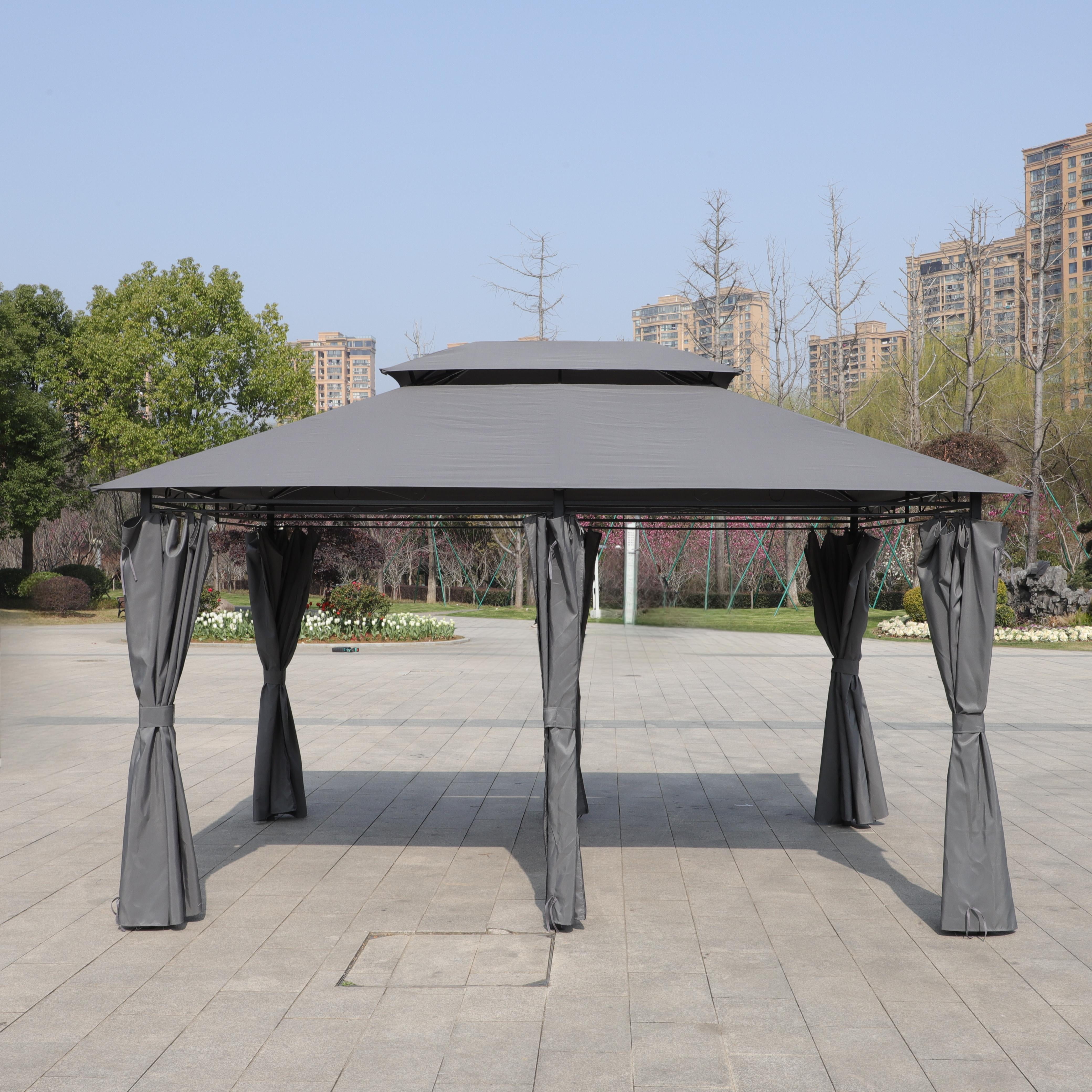 Outdoor Gazebo, 13x10 FT Ventilated Double Roof Shelter for Lawn Garden Backyard, Khaki