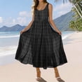 thumbnail image 2 of XUNKUSGA Maxi Sundresses for Women Casual Scoop Neck Sleeveless Plaid Pleated Flowy Womens Summer Dresses Classic High Waisted Beach Swing Dress with Pockets,Gray,S, 2 of 7
