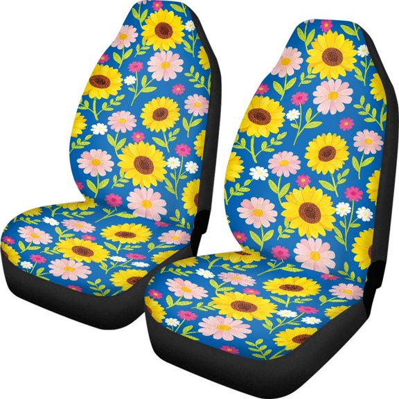 FUIALDOLG Sunflower Floral Theme Breathable Automotive Vehicle Seat Covers for All Season, Polyester Stain Resistant Front Seat Cover for Sedan and SUV