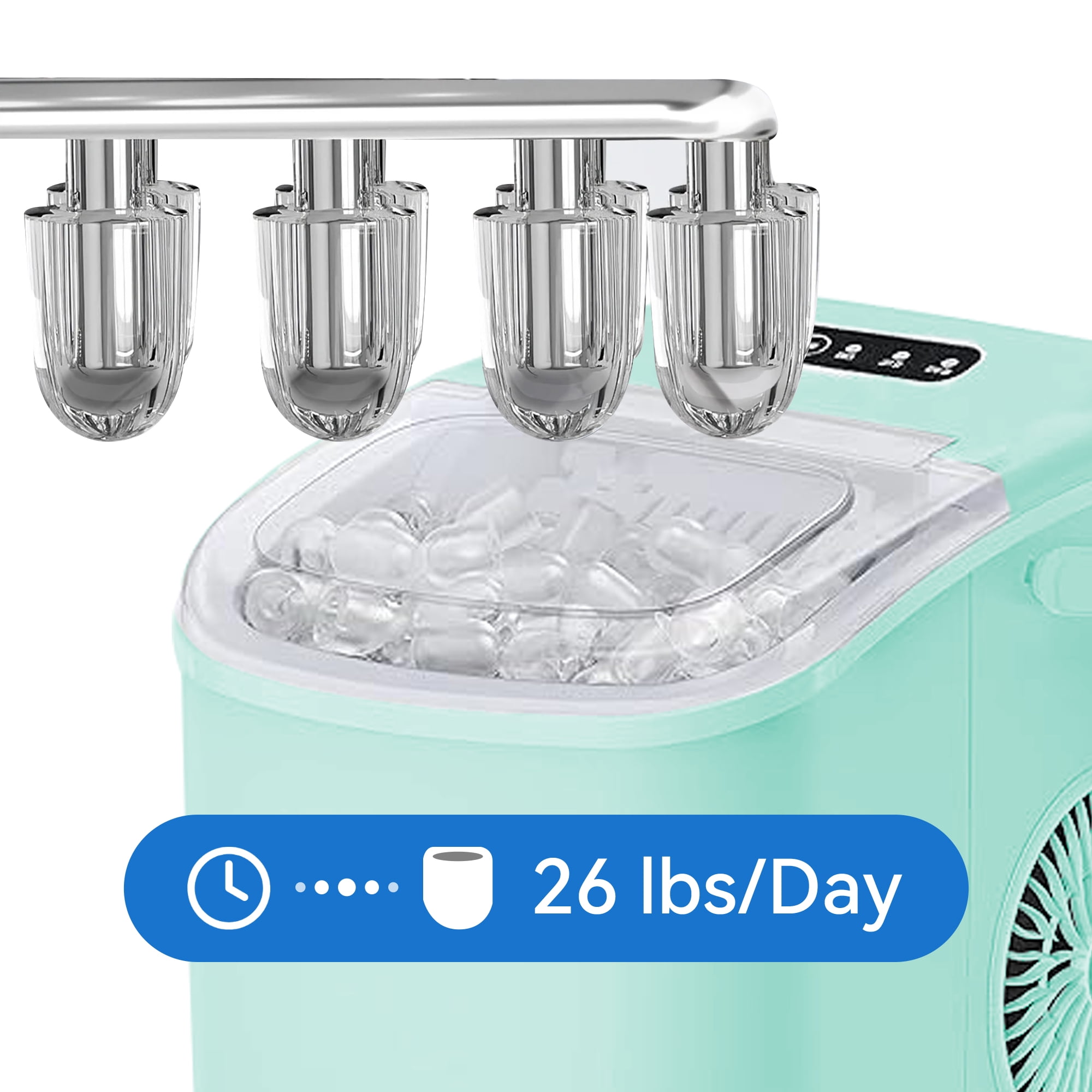 HUMSURE Countertop Ice Maker Machine with Handle, 26lbs  Per Day, 9 Ice Cubes Ready in 7 Mins, Self-Cleaning Portable Ice Maker with Basket and Scoop, for Home/Party/Kitchen/Camping/RV(Green)