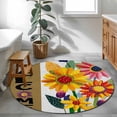 thumbnail image 3 of Spring Daisy Round Area Rug 3.3Ft Washable Circle Rugs for Dining Room Table, Brown Modern Abstract Art Dots Floral Non-Slip Carpet Floor Mats Indoor Outdoor Carpet Runner Aesthetic Home Decor, 3 of 8