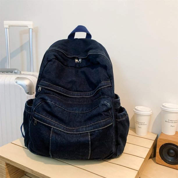 Vintage Denim Laptop Backpack Casual Canvas Daypack Handbag  display picture 3