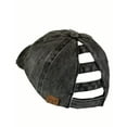 thumbnail image 4 of C.C Ladder Style Ponycap Adjustable Ponytail Distressed Washed Denim Baseball Cap, Black, 4 of 4