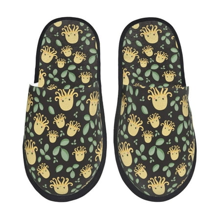 Balery Octopuses And Leaves Slient Indoor Furry Fleece Comfort House Shoes Soft Non-Slip Home Shoes Cotton slippers House Slippers-- Large
