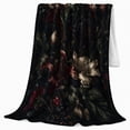 thumbnail image 2 of Vintage Burgundy Lilies, Ivory Blossoms and Shadowed Leaves Cozy Flannel Blanket, Dark Botanical Home Decor for Women, Living Room and Bedroom, Anniversary Gift, 2 of 9