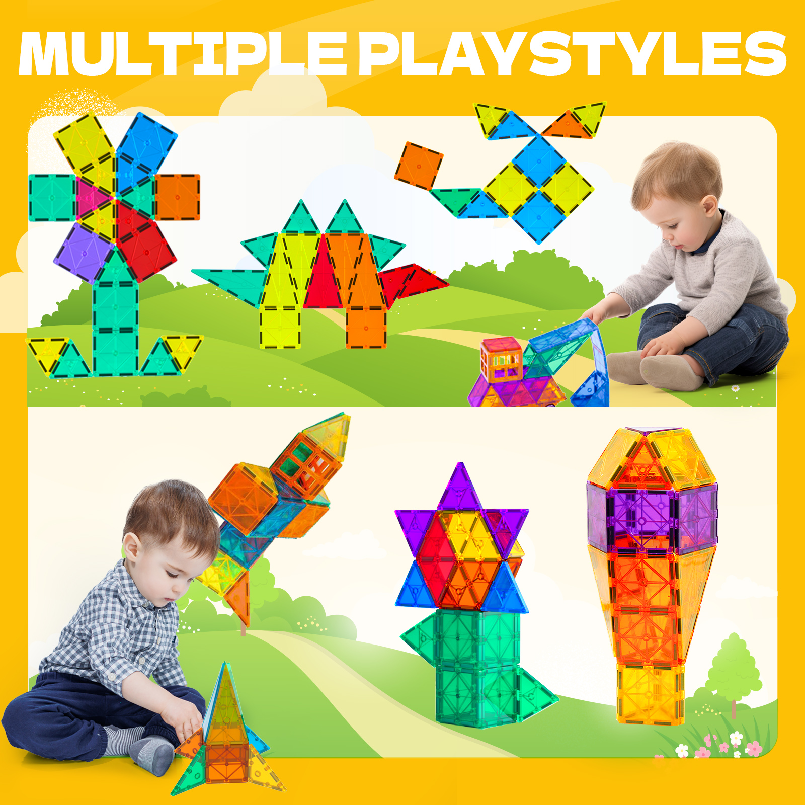 BMAG 32-Piece Magnetic Tiles Building Blocks photo 6