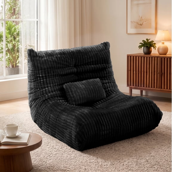 Bean Bag Chair for Adults with Lumbar Support Pillow, Memory Foam Giant Bean Bag Sofa with Corduroy Material Lazy Sofa,Black