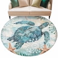 thumbnail image 2 of Teal Sea Turtle Coastal Round Rugs 6ft, Nautical Summer Beach Starfish Non Slip Washable Rug Runner, Low Pile Indoor Floor Carpet Mat Bathroom Rugs for Living Room, Bedroom, Kids Room, 2 of 9
