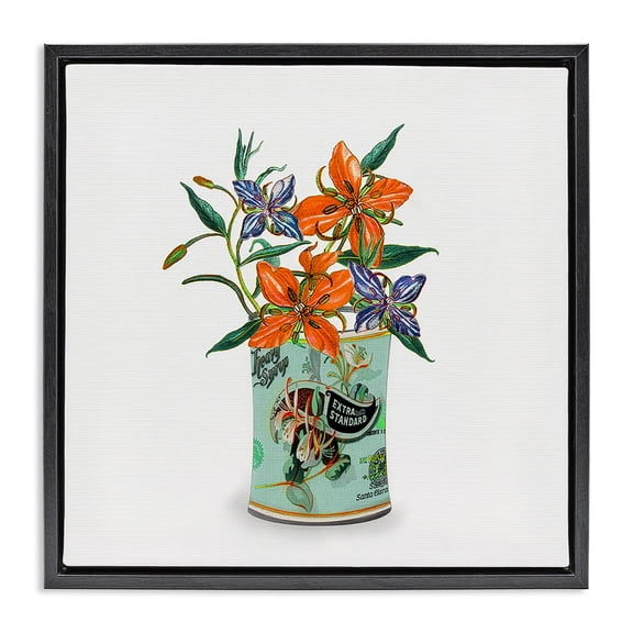 Stupell Industries Lilies in Retro Tin Black Framed Floater Canvas Wall Art, design by Val Rhodes