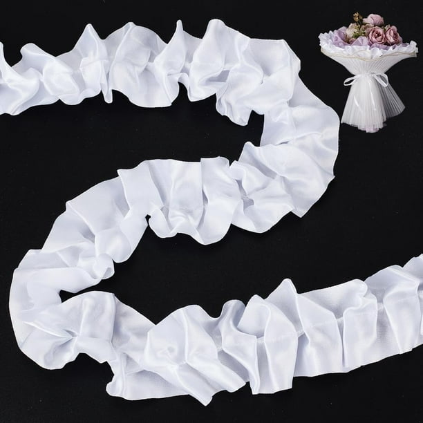 Cinta con volantes para envolver flores blancas de 5 yardas, cinta de encaje plisado, ribete blanco vintage, decoración de ramo de tela