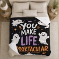 thumbnail image 5 of Spooktacular Ghost Quote Happy Cartoon Ghosts Fun Playful, Festive Halloween Scene, Warm Flannel Blanket for Living Room and Reading Nook, Art Lovers Halloween Gift, Festive Home Decor, 5 of 9