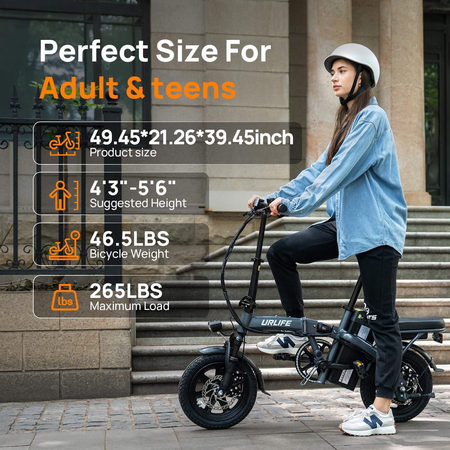 URLIFE 14"Folding Electric Bike for Adults,500W Peak Motor,48V 7.5AH Removable Battery,Mini Ebike for Adults City Commuter,UL2849-Black