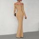 thumbnail image 5 of Vestido ajustado de mujer Color sólido Cuello oblicuo con hombros descubiertos Un traje de vacaciones en forma, 5 of 8