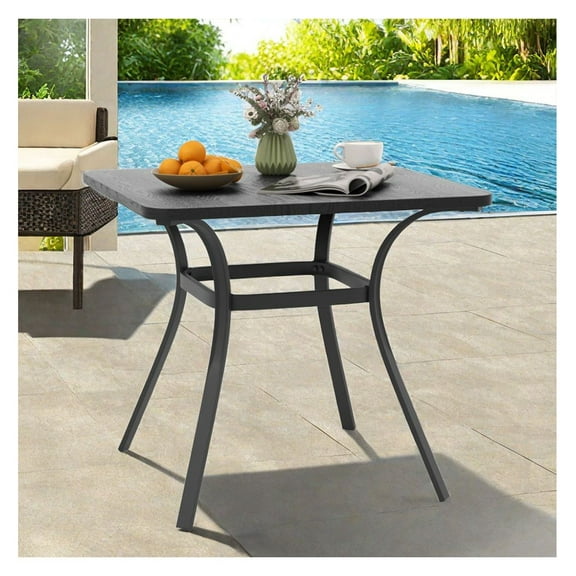32 Inch Patio Dining Table Metal Square Outdoor Table for 4, Gray