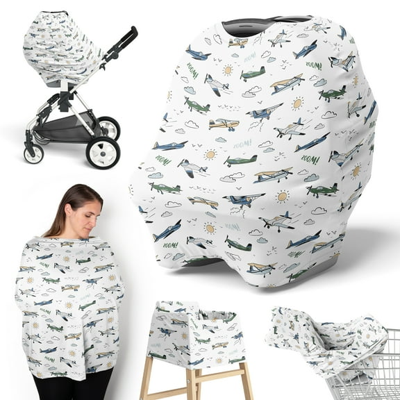 Sweet Jojo Designs Airplane Green and Blue Boy Multi Use Baby Car Seat and Nursing Cover